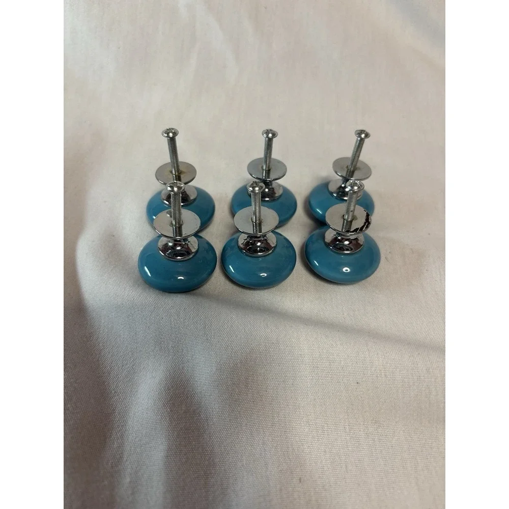 Set of 15 Blue & Gold Cabinet Knobs with Metal Hardware, approx 1.5 in Round